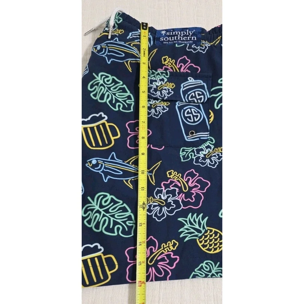 Simply Southern Navy Neon Print Swim Trunks Shorts Mens Sz‎ M